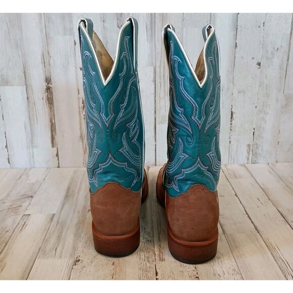 Vtg. Nocona Womens Size 8.5B Cowboy Boots Square Toe Teal/Brown Leather Western - Picture 7 of 16